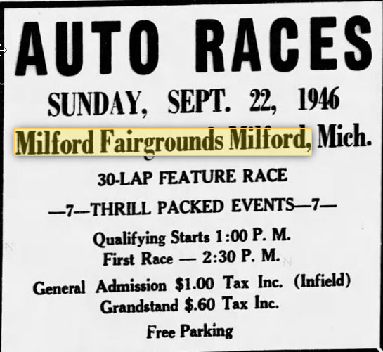 Milford Fairgrounds - 1946 Ad (newer photo)
